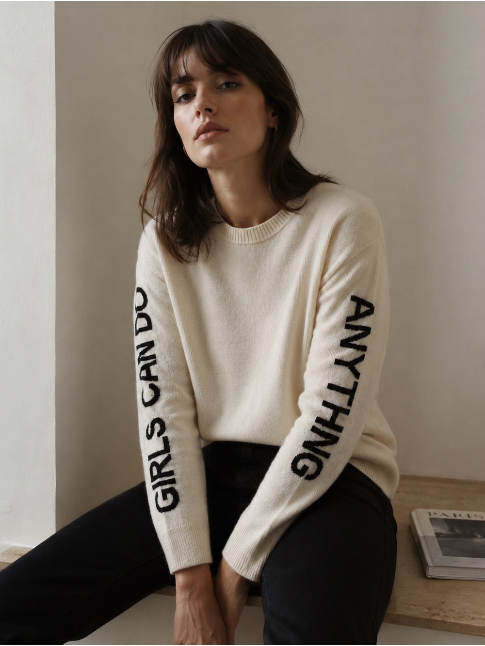 ZADIG & VOLTAIRE “Girls Can Do Anything” Distressed Sweater NWOT